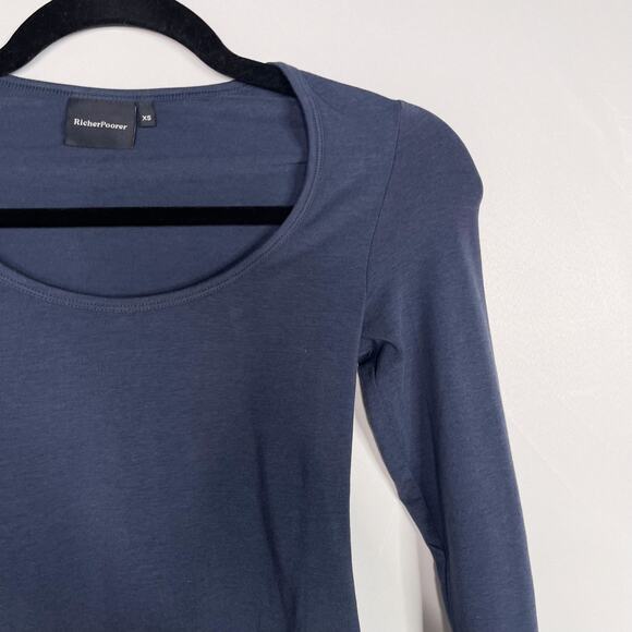 Richer Poorer XSmall Blue Scoop Neck 3/4 Sleeve Bodysuit Soft Stretch Modal - Picture 3 of 9